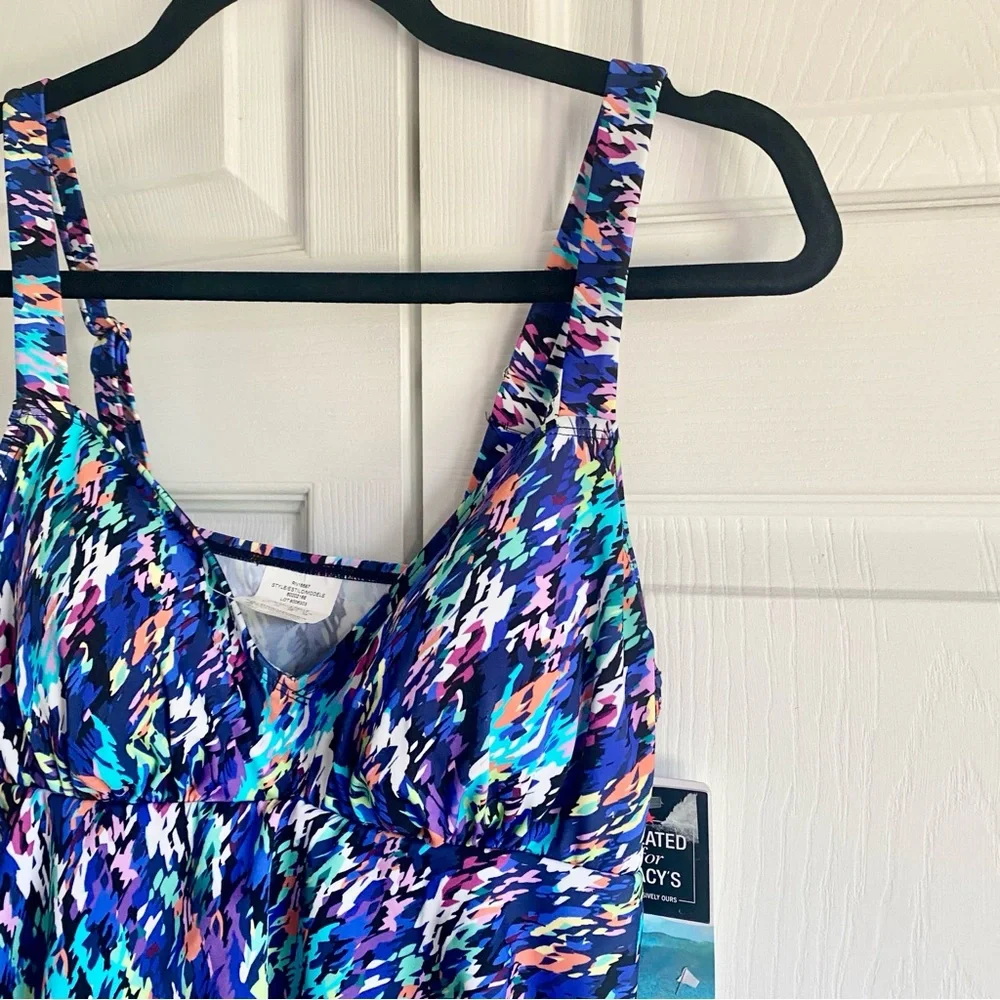 Swim Solutions Printed Tiered Fauxkini One-Piece Swimsuit 8 - Picture 3 of 7